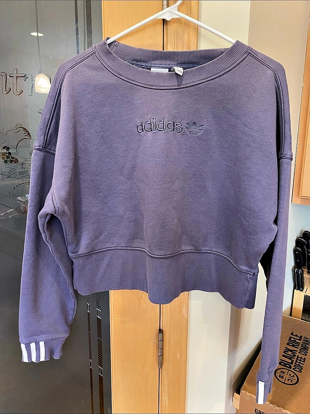 adidas Originals Trefoil Cropped Sweatshirt Purple Small